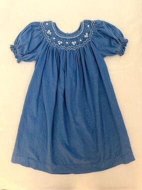 Mom & Me Smocked Corduroy Pearl Accent Short Sleeve Dress - size 2T